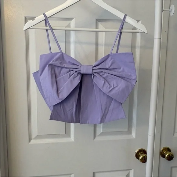 Lavender Purple Bow Crop Top Sleeveless Smocked Size 6 - Picture 11 of 14